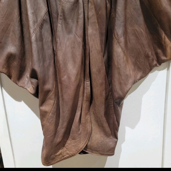 Vtg Brown Leather Cape Coat - Picture 8 of 14